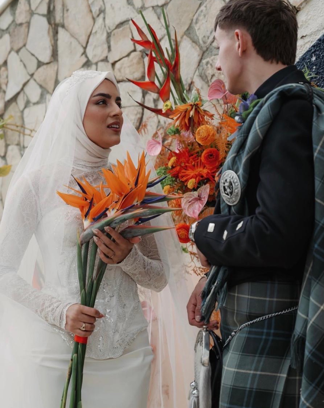 The couple with the bouquet